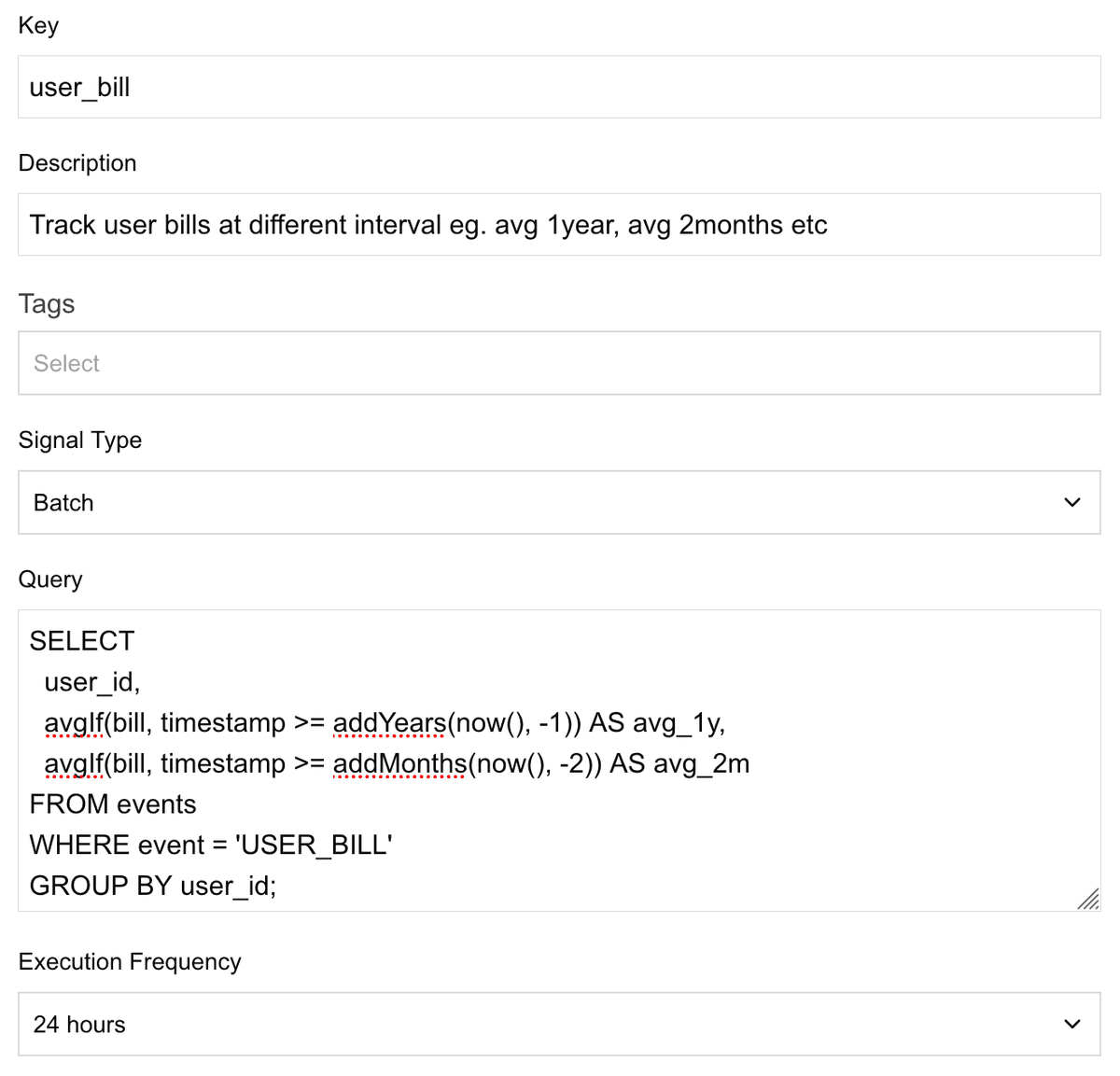Track user bills at different interval eg. avg 1year, avg 2months etc